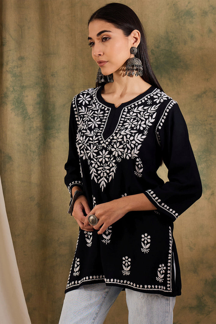 Jiva Rayon Short Chikankari Kurti - The Lucknowi Chikan 