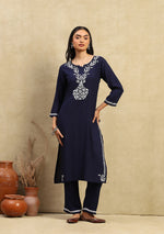 Load image into Gallery viewer, Daftar Rayon Chikankari Solid Women's 2 PC Long Kurta Set