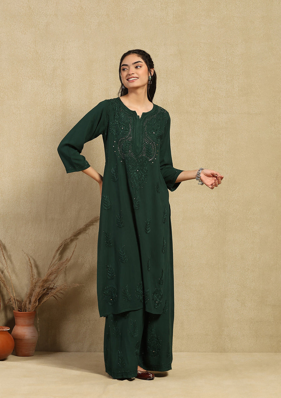 Kalira Rayon Mukaish Chikankari Kurti Set
