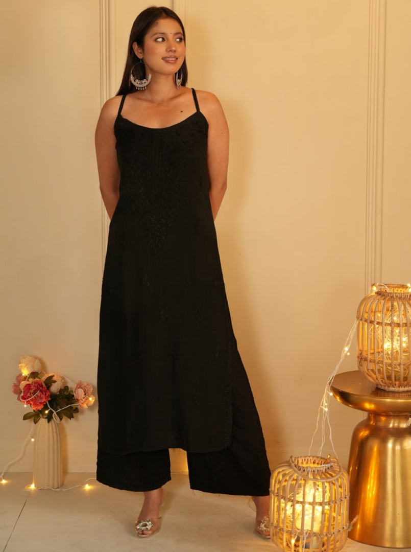 Parinoor Chanderi Cotton Chikankari Kurti Set