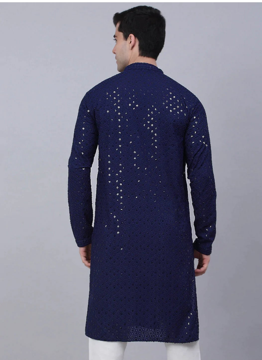 Nawab Mens Hakuba Sequence Chikankari Kurta & Pyjama Set