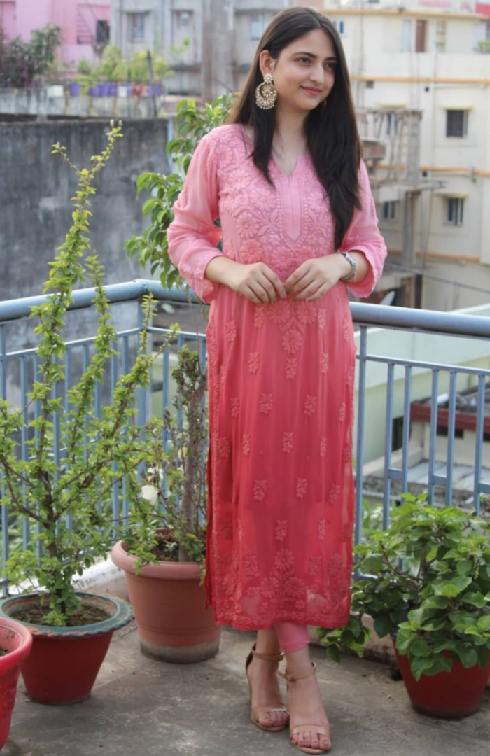 Maher Viscose 3D Work Long Chikankari Kurti