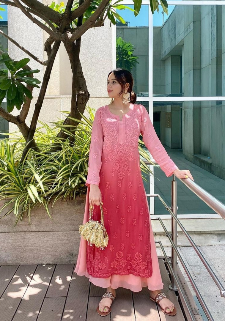 Maher Viscose 3D Work Long Chikankari Kurti