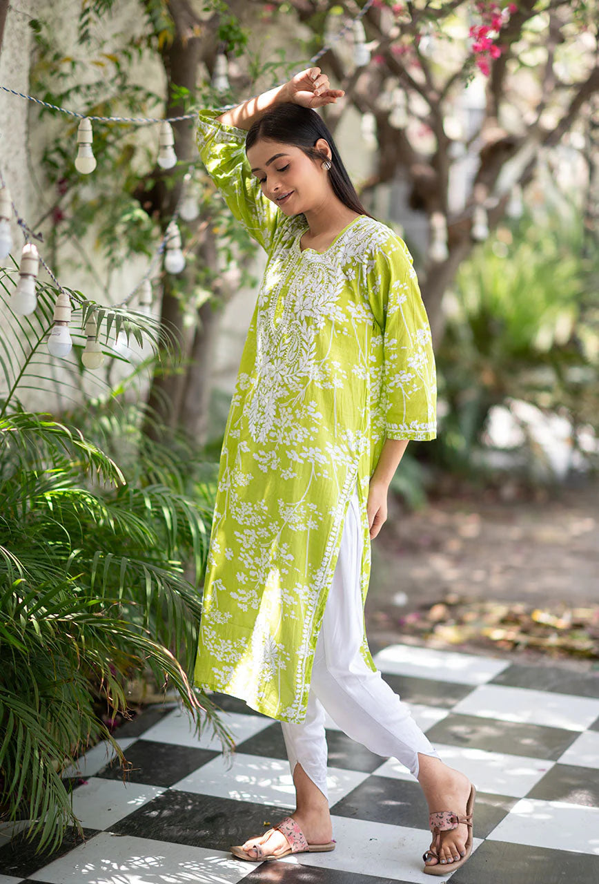 Zainab Chikankari Mulmul Straight Kurti-The Lucknowi Chikan