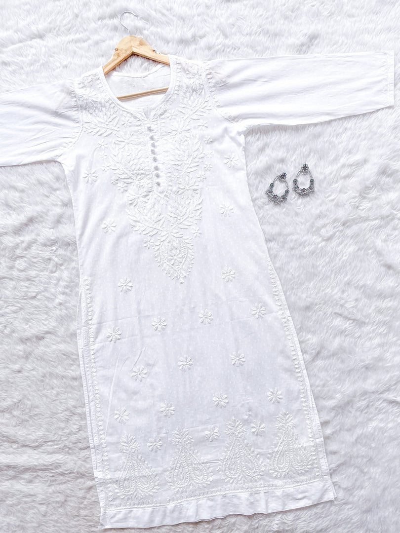 Vani Chikankari White Cotton Straight Kurta
