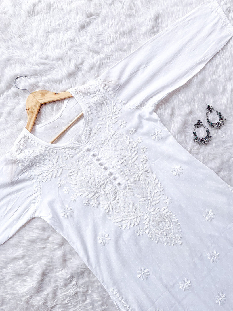 Vani Chikankari White Cotton Straight Kurta