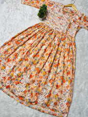 Gulfam Side Choli Mul Mul Gown Peach