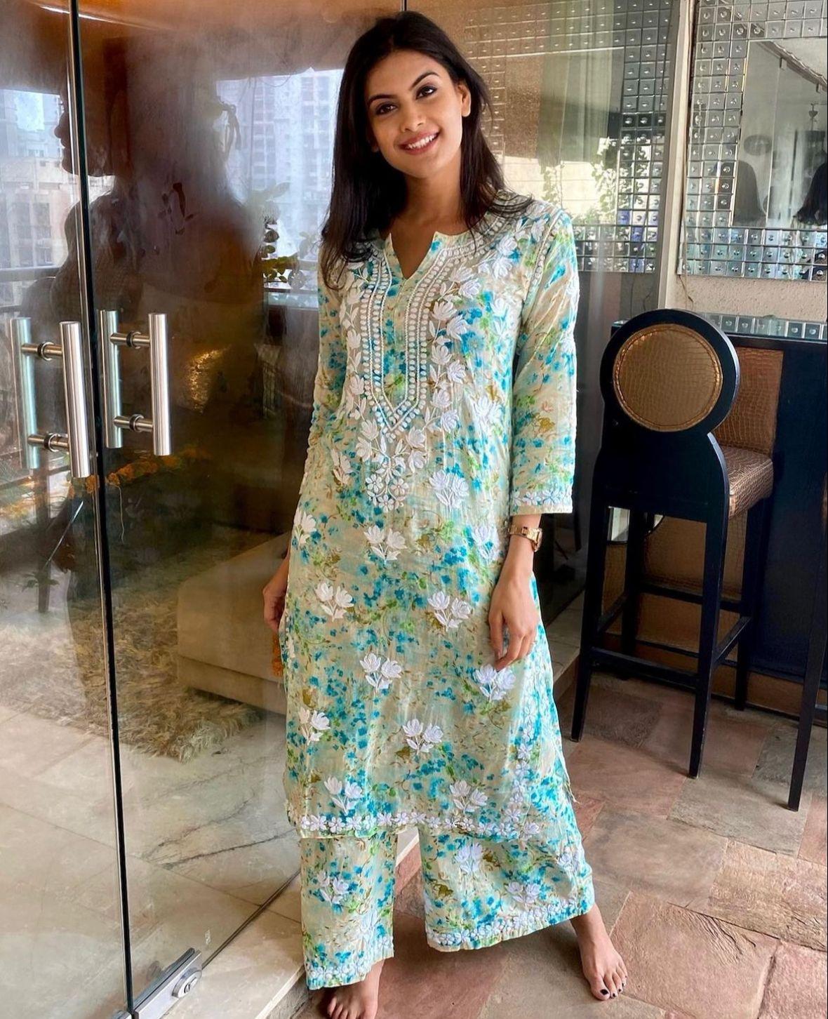 Maira Floral Chikankari Mulmul Co-ord Sets Sea Green XS