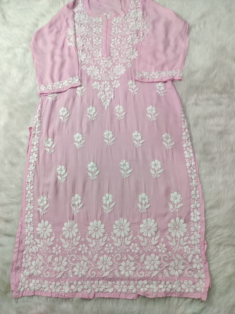 Bela Premium Baby Pink Chikankari Long Kurta