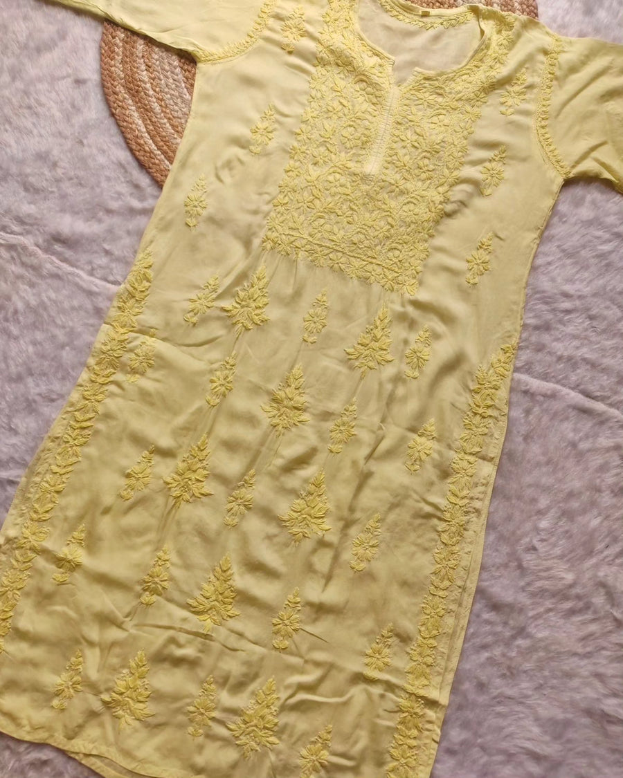 Diva Dyed Chikankari Long Kurta Lemon