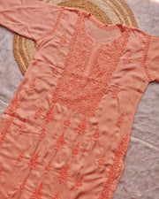 Diva Dyed Chikankari Long Kurta Peach XS