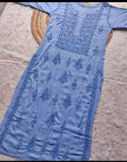 Diva Dyed Chikankari Long Kurta Jordy Blue