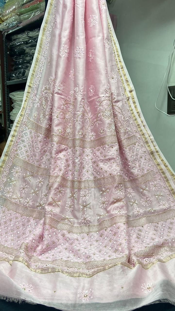 Kehkasha Premium Chanderi Silk Saree - The Lucknowi Chikan 