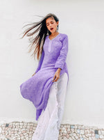Load image into Gallery viewer, Mira Viscose Mukaish Long Chikankari Kurti Lilac
