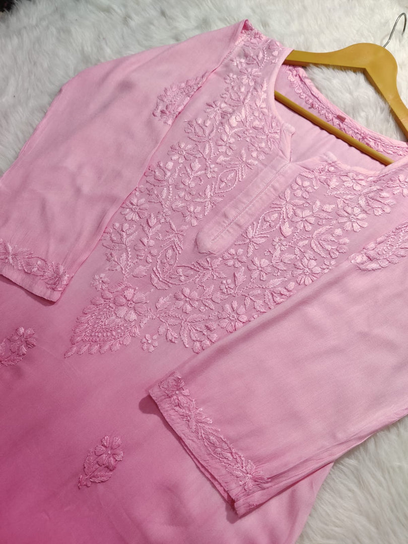 Riva Rayon Ombre Chikankari Kurtis Pink