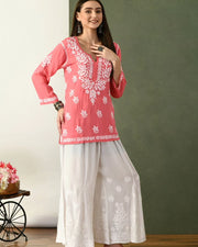 Jiva Rayon Short Chikankari Kurti - The Lucknowi Chikan 