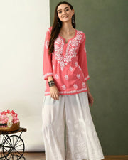 Jiva Rayon Short Chikankari Kurti - The Lucknowi Chikan 