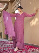 Load image into Gallery viewer, Nagma Premium Chikankari Mukaish Viscose Set Plum Viscose
