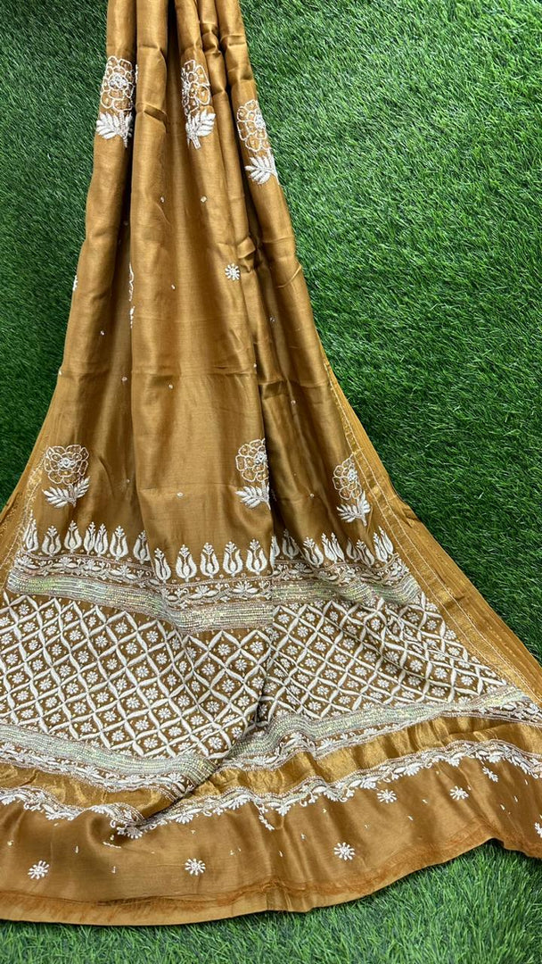 Kehkasha Premium Chanderi Silk Saree - The Lucknowi Chikan 