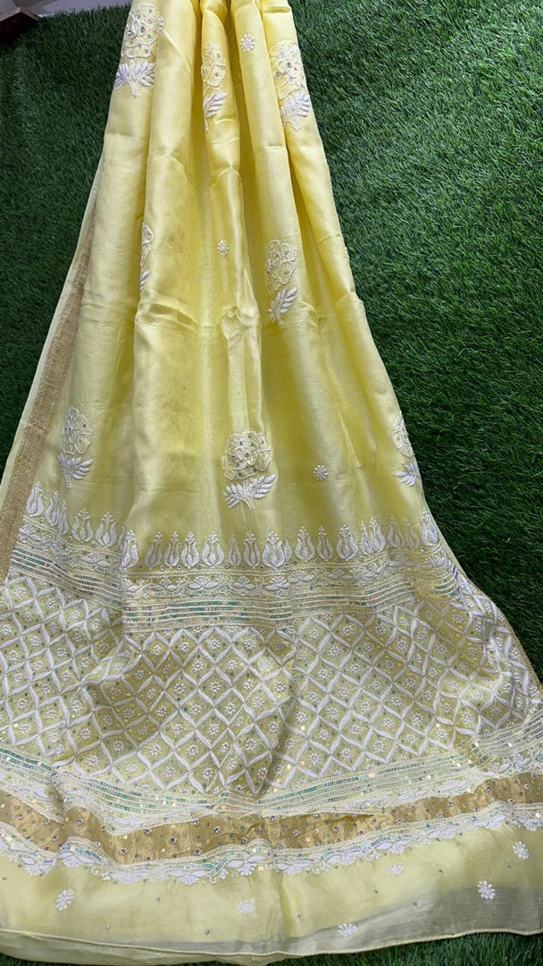 Kehkasha Premium Chanderi Silk Saree - The Lucknowi Chikan 