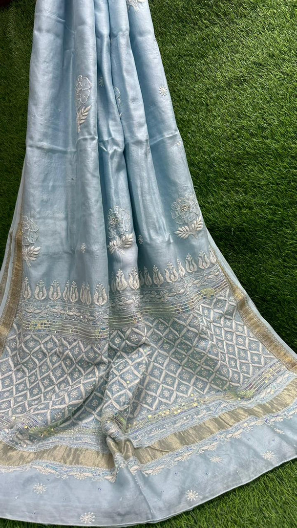 Kehkasha Premium Chanderi Silk Saree - The Lucknowi Chikan 