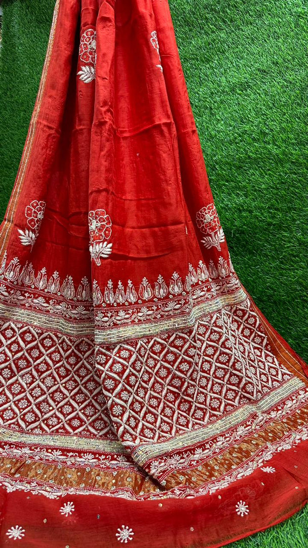 Kehkasha Premium Chanderi Silk Saree - The Lucknowi Chikan 
