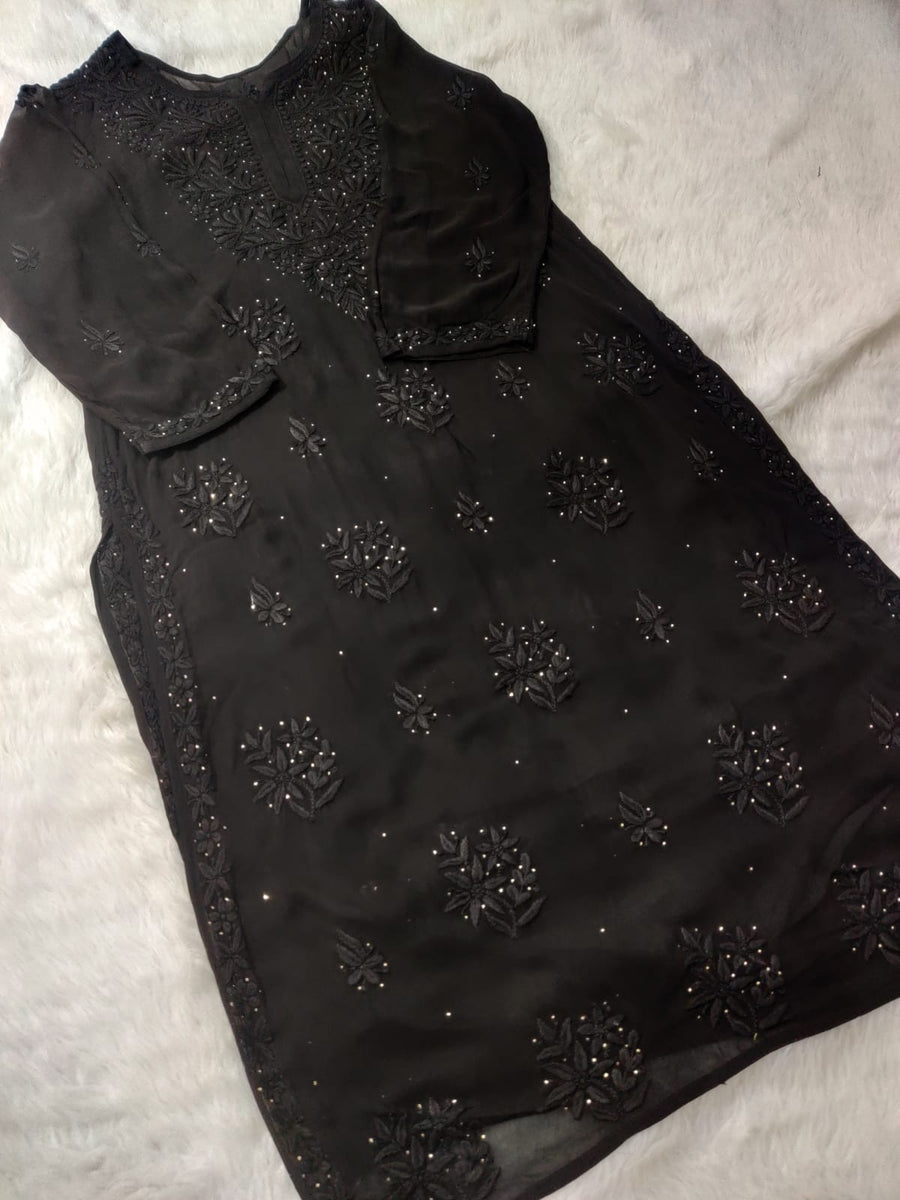 Haya Premium Viscose Luxury Chikankari Kurta Black