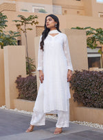 Load image into Gallery viewer, Nagma Premium Chikankari Mukaish Viscose Set White Viscose
