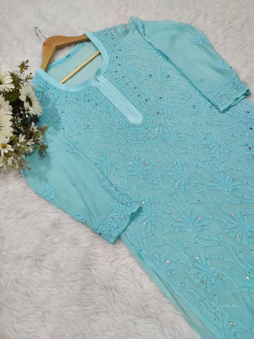 Mira Viscose Mukaish Long Chikankari Kurti
