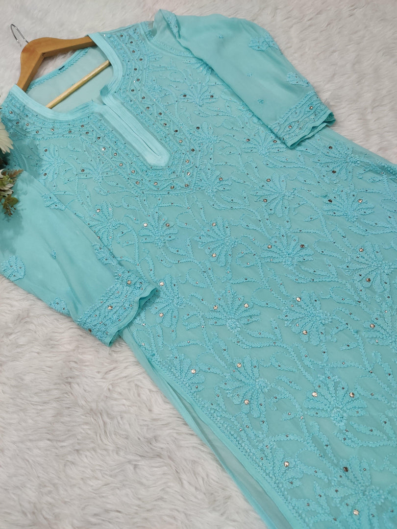 Mira Viscose Mukaish Long Chikankari Kurti