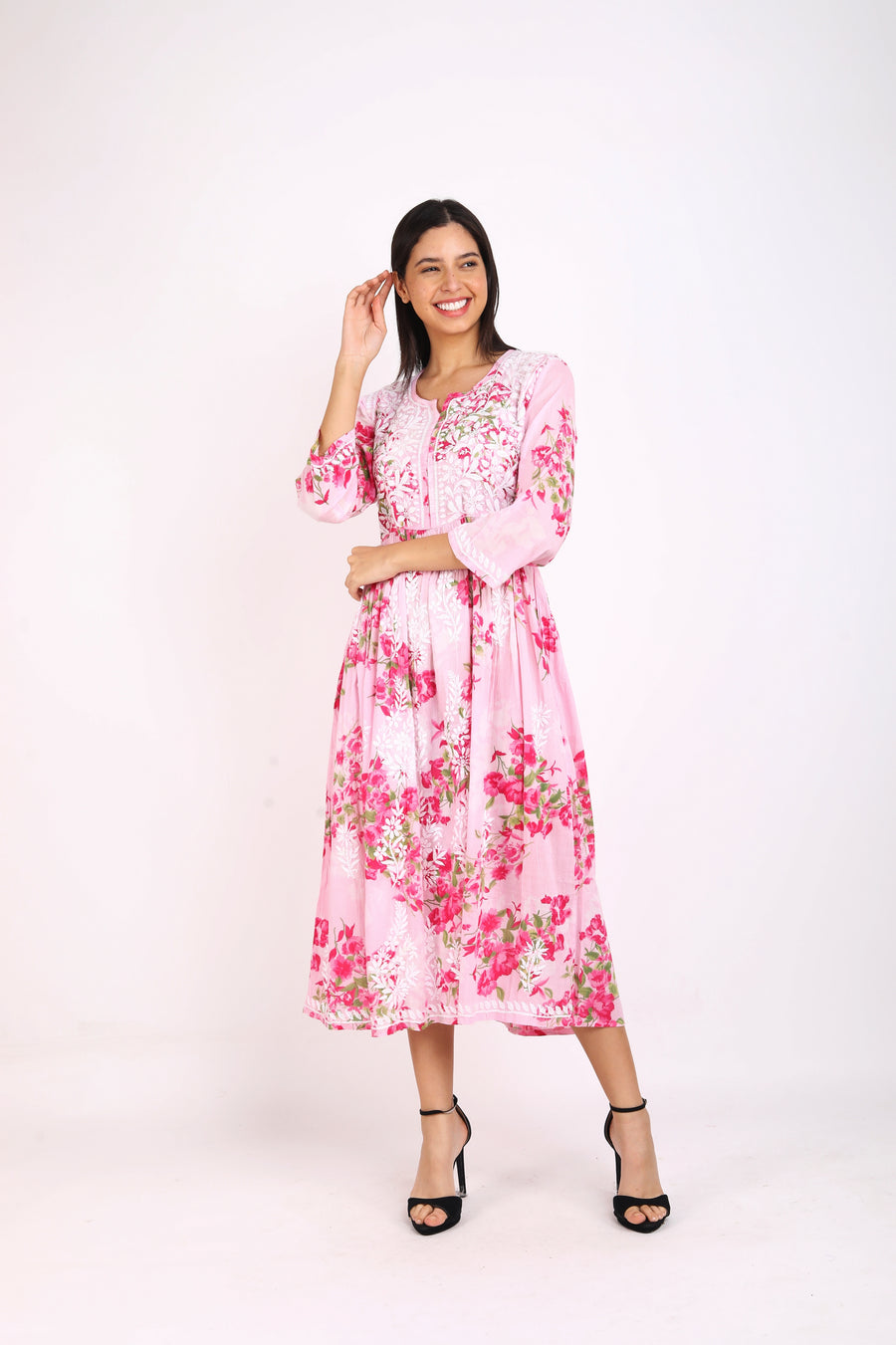 Ada Mulmul Premium Chikankari Floral Gown