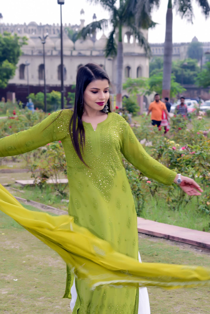 Surmai Viscose Mukaish Chikankari Kurti