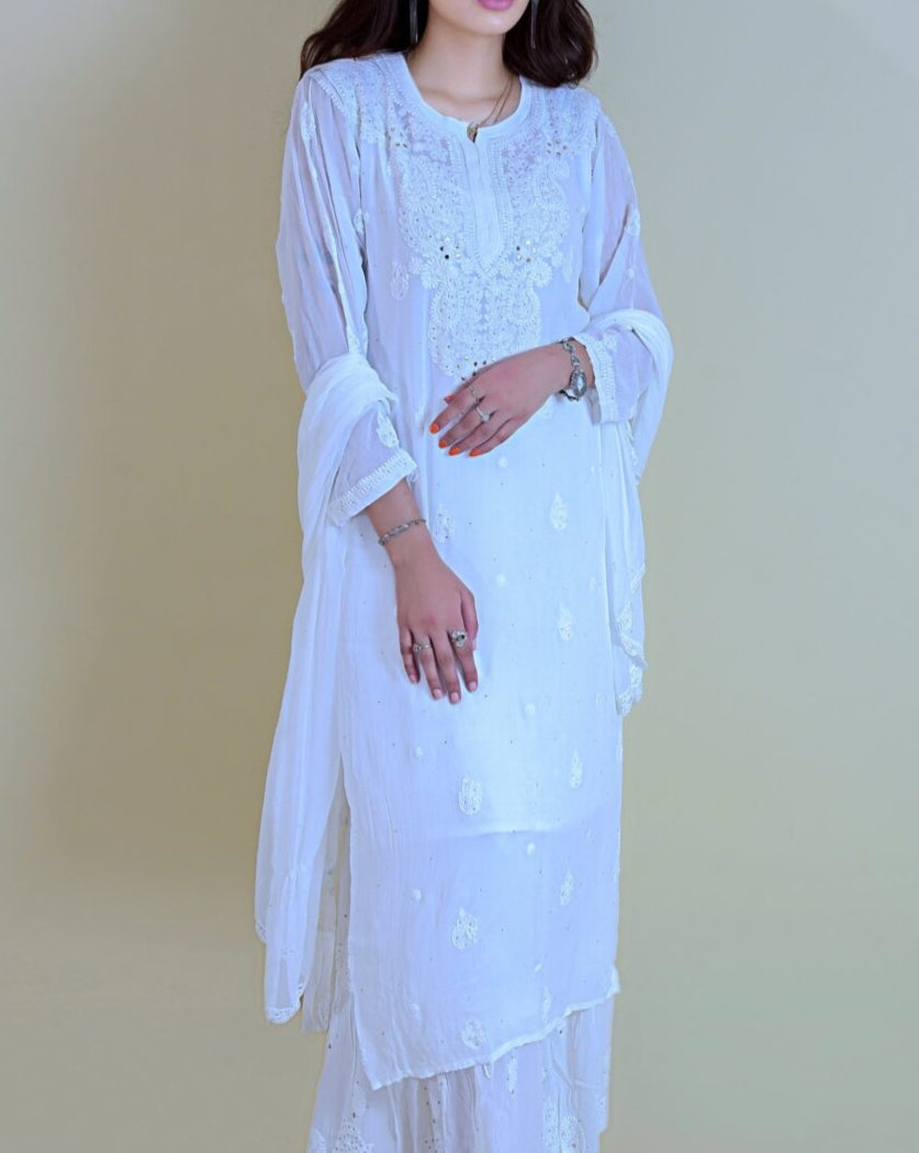 Surmai Viscose Mukaish Chikankari Kurti