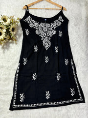 Anushka Noodle Chikankari Kurti Black