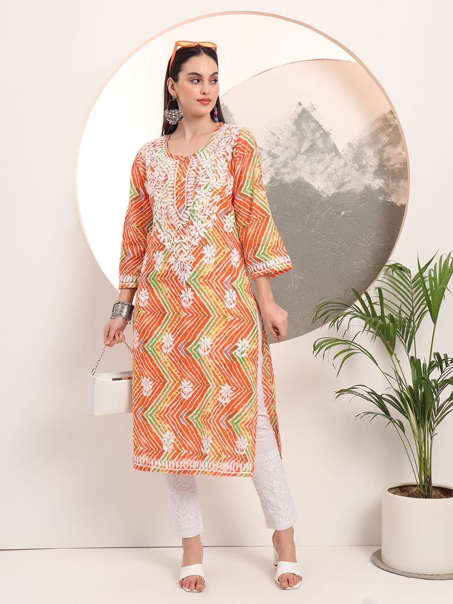 Aadat Mulmul Straight Chikankari Kurti