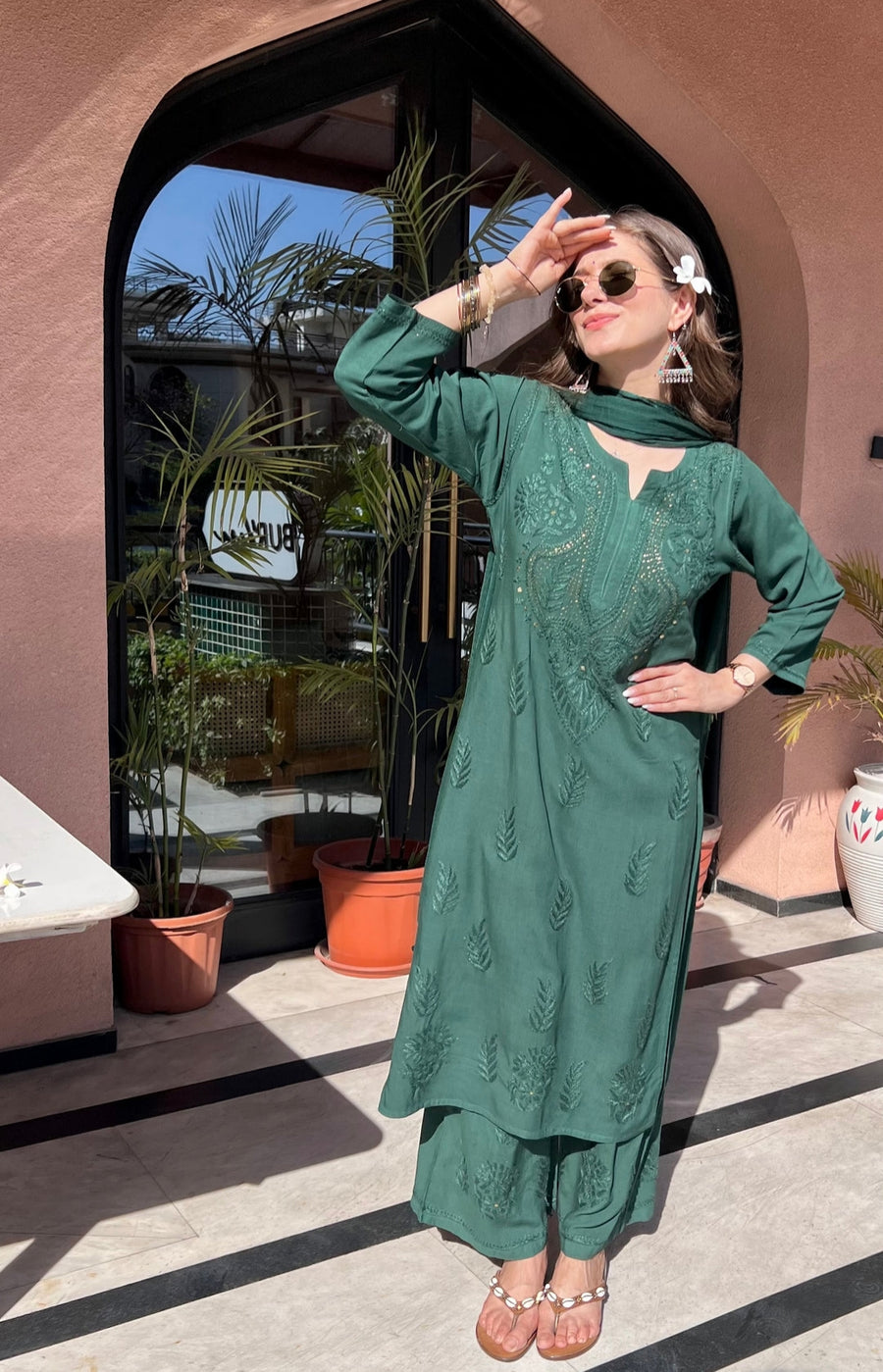 Kalira Rayon Mukaish Chikankari Kurti Set