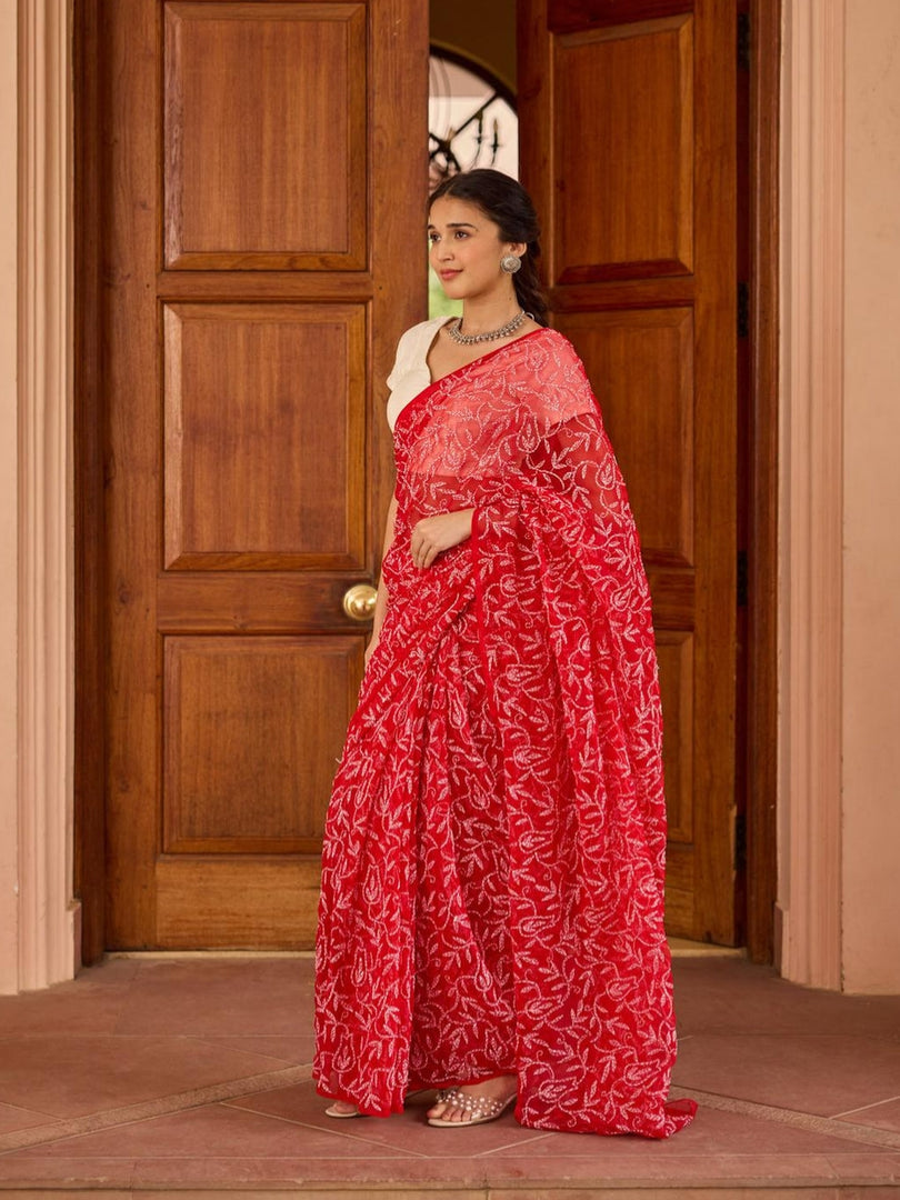Tepchi Handwork Georgette Chikankari Saree