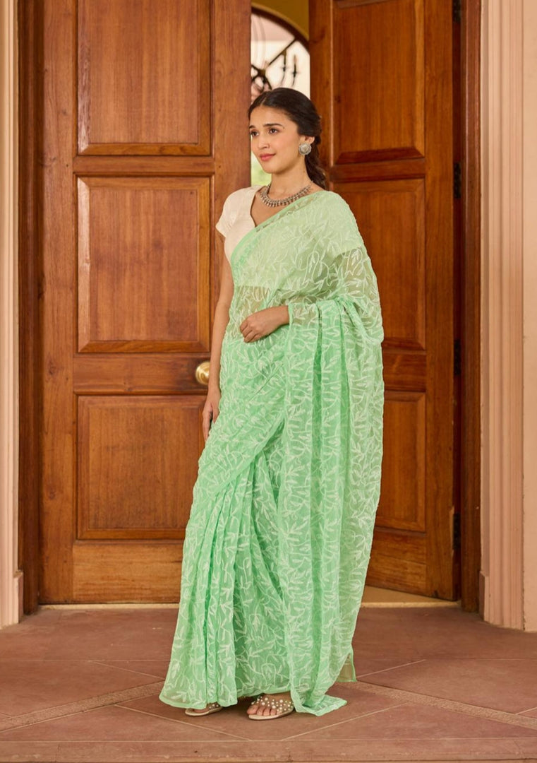 Tepchi Handwork Georgette Chikankari Saree