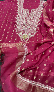 Kahkasha Premium Unstitched Chanderi Silk Suit Set - The Lucknowi Chikan 