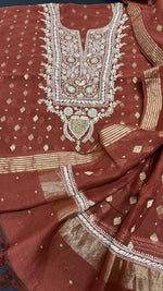 Load image into Gallery viewer, Kahkasha Premium Unstitched Chanderi Silk Suit Set - The Lucknowi Chikan 