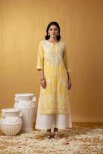 Load image into Gallery viewer, Sanjh Premium Modal Chikankari Kurta Yellow