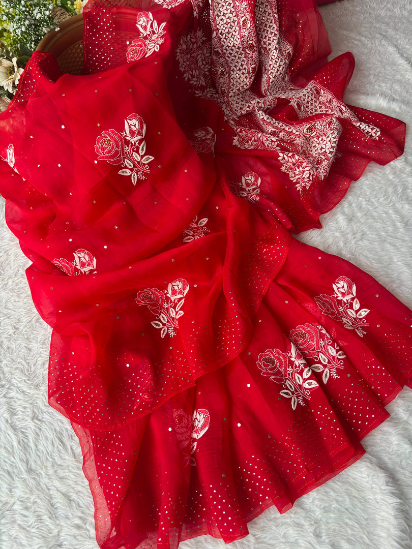 Royal Mandakini Organza Silk Chikankari Saree