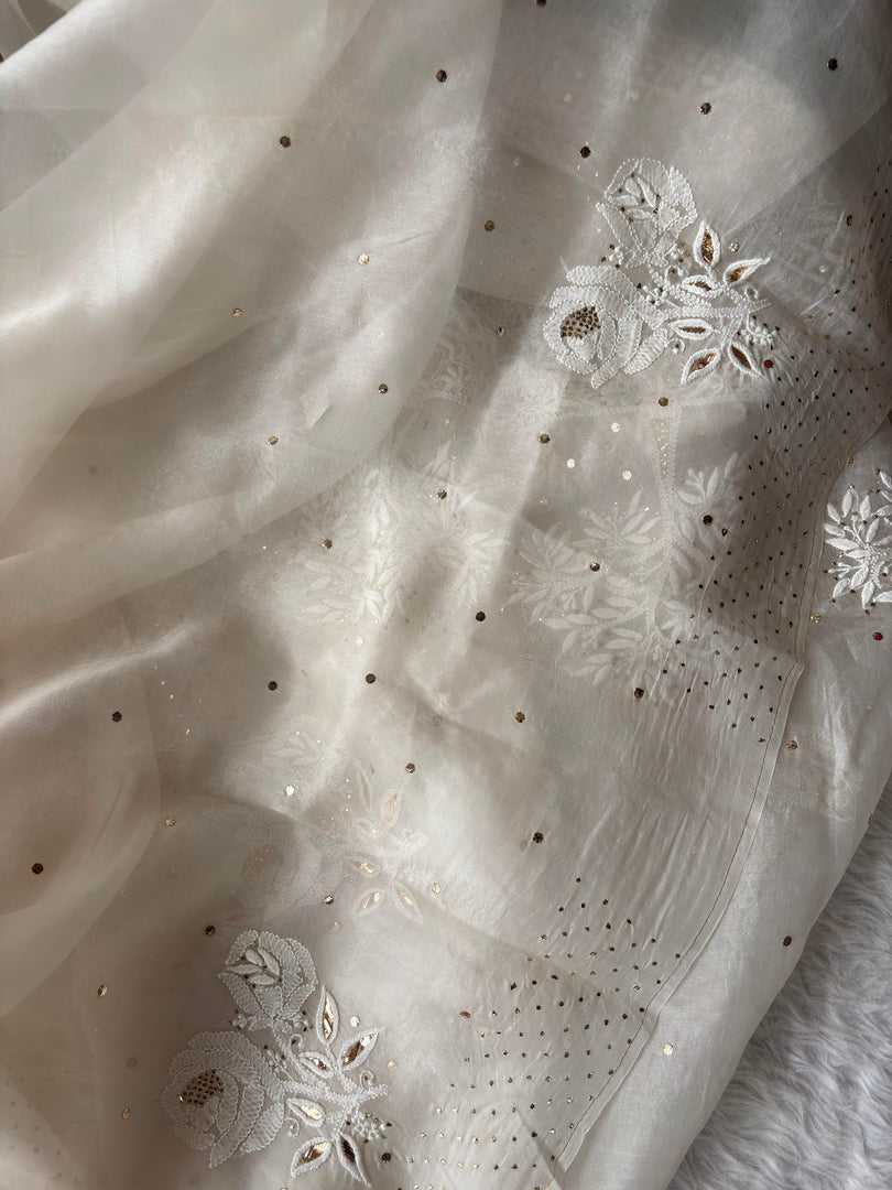 Royal Mandakini Organza Silk Chikankari Saree