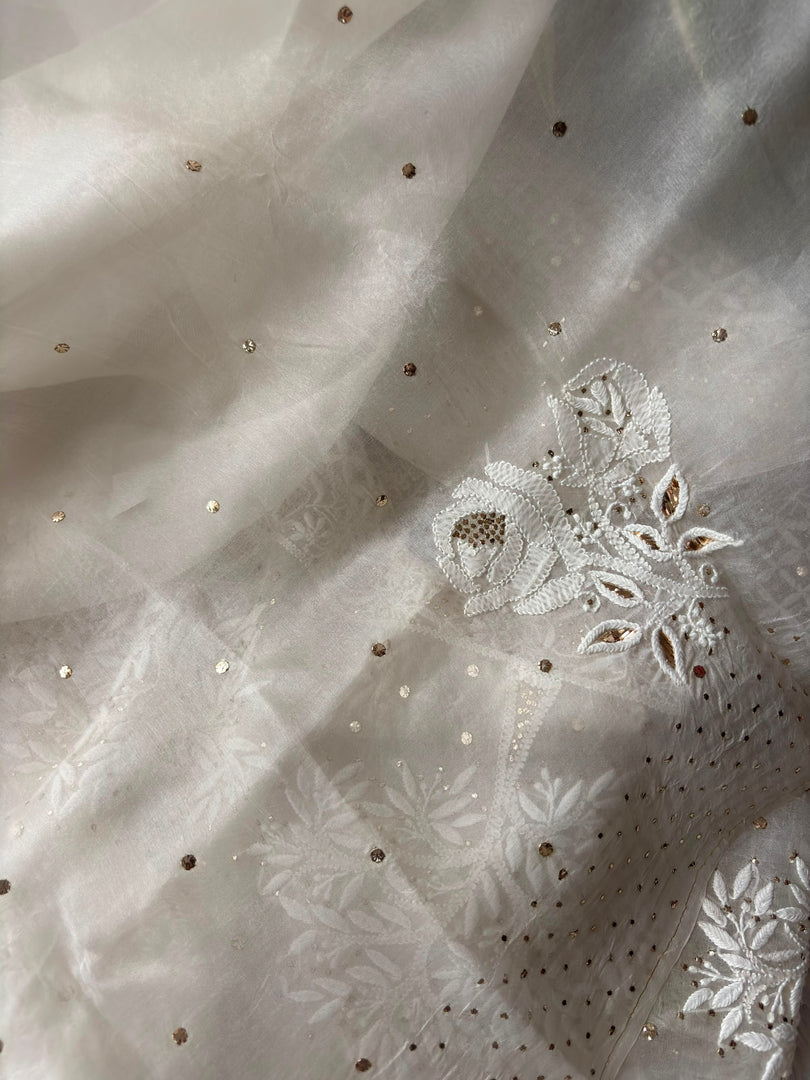 Royal Mandakini Organza Silk Chikankari Saree