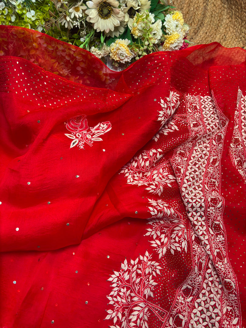 Royal Mandakini Organza Silk Chikankari Saree