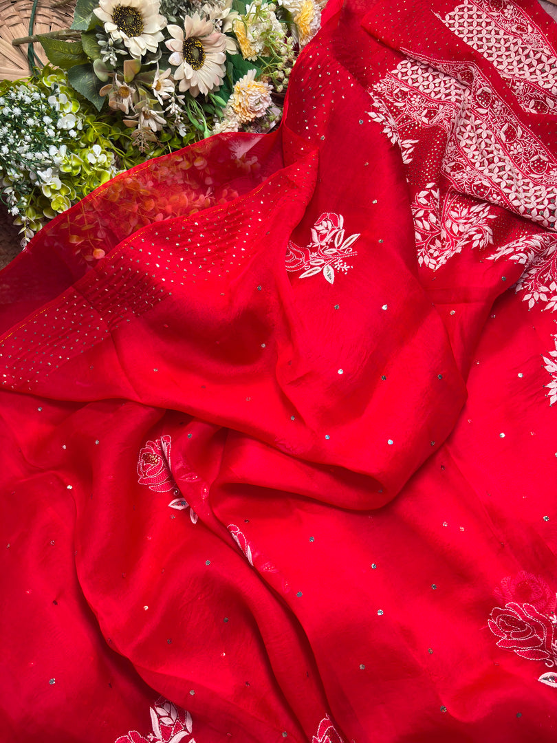 Royal Mandakini Organza Silk Chikankari Saree