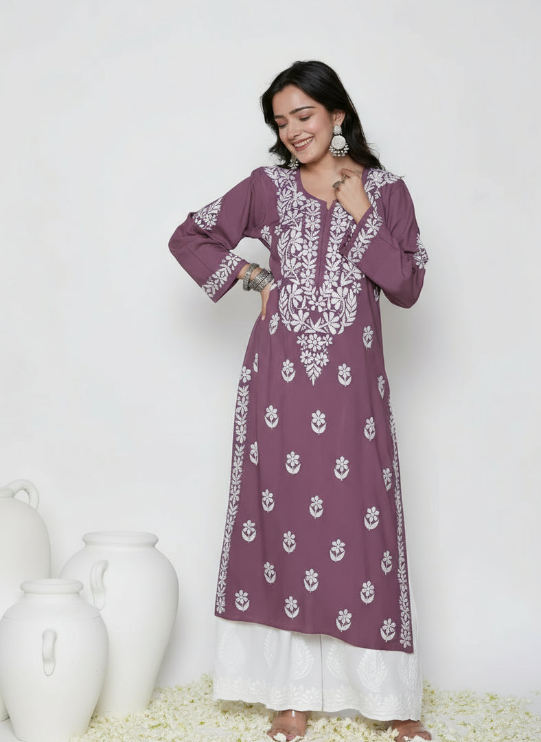 Heer Rayon Chikankari Straight Kurti