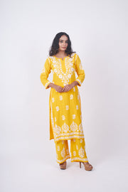 Surbala Modal Chikankari Kurti Set Yellow