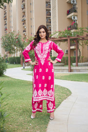 Surbala Modal Chikankari Kurti Set Pink