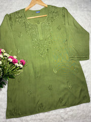 Amina Rayon Black Chikankari Top Green